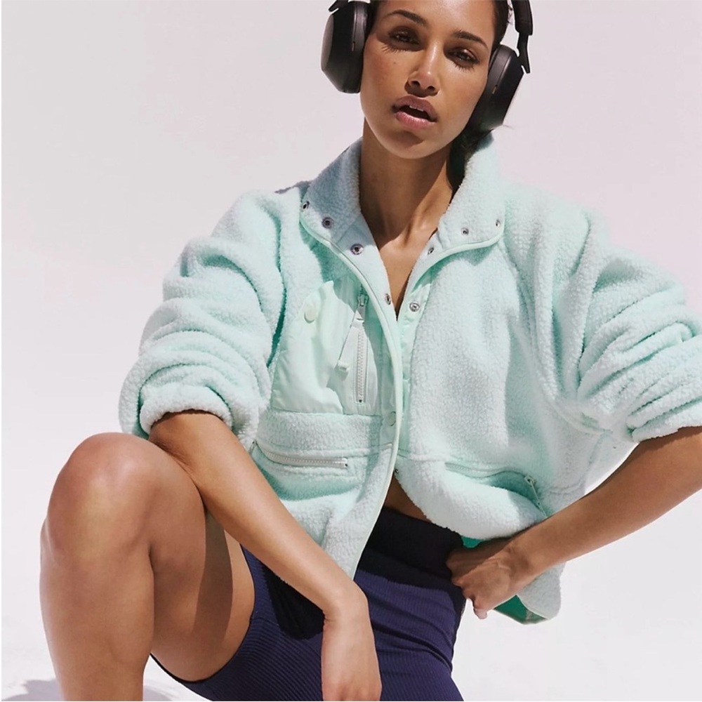 FP Movement ‘Hit the slopes’ Fleece Snap Jacket (X-Small) Stone Blue / Seafoam